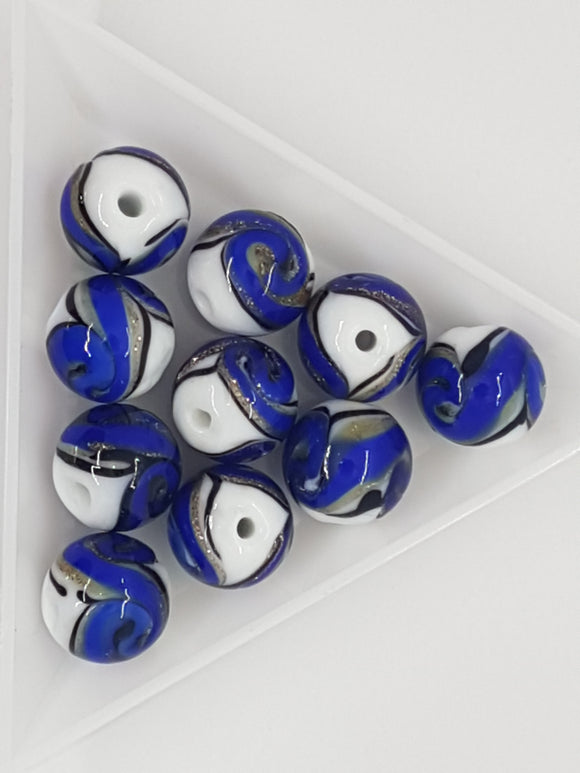 12MM H/MADE LAMPWORK BEADS - ROUND - ROYAL BLUE