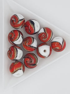 12MM H/MADE LAMPWORK BEADS - ROUND - RED