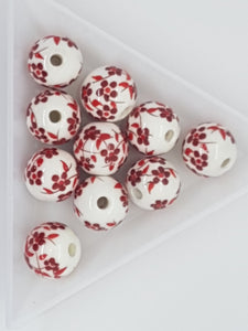 12MM H/MADE PORCELAIN BEADS - RED