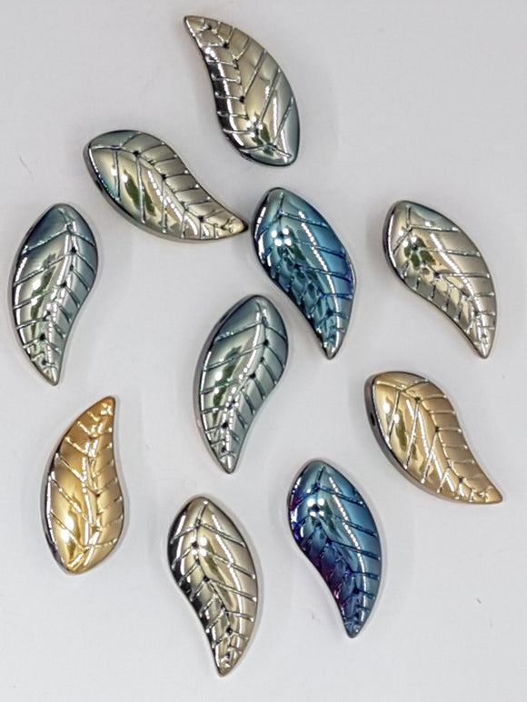 18x9x5MM GLASS ELECTROPLATED LEAVES - MIXED COLOURS