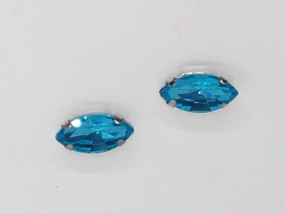 12x6MM GLASS RHINESTONE HORSE EYE MONTEE - SKY BLUE