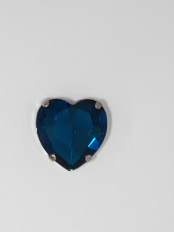 14x14MM GLASS RHINESTONE HEART MONTEE - TEAL BLUE