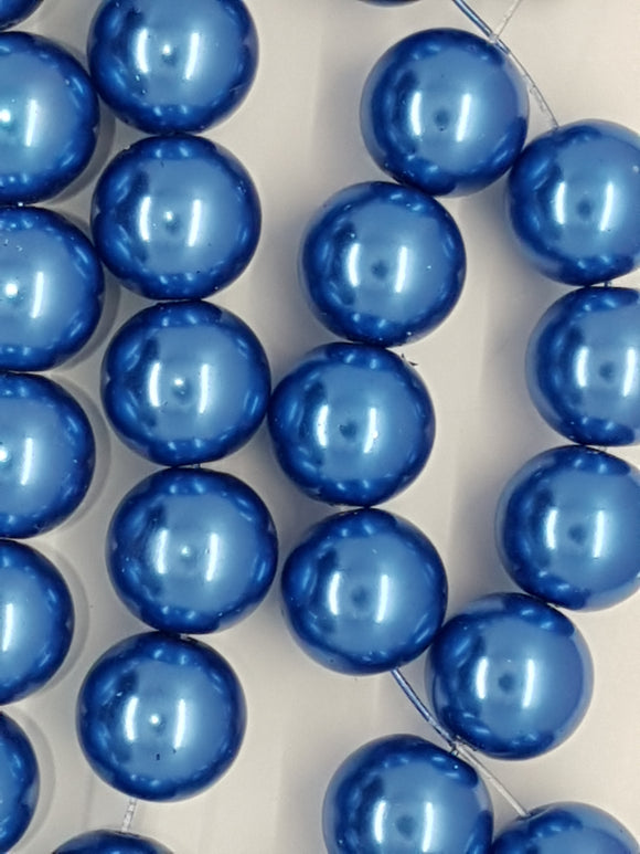 14MM GLASS ROUND PEARLS - BLUE