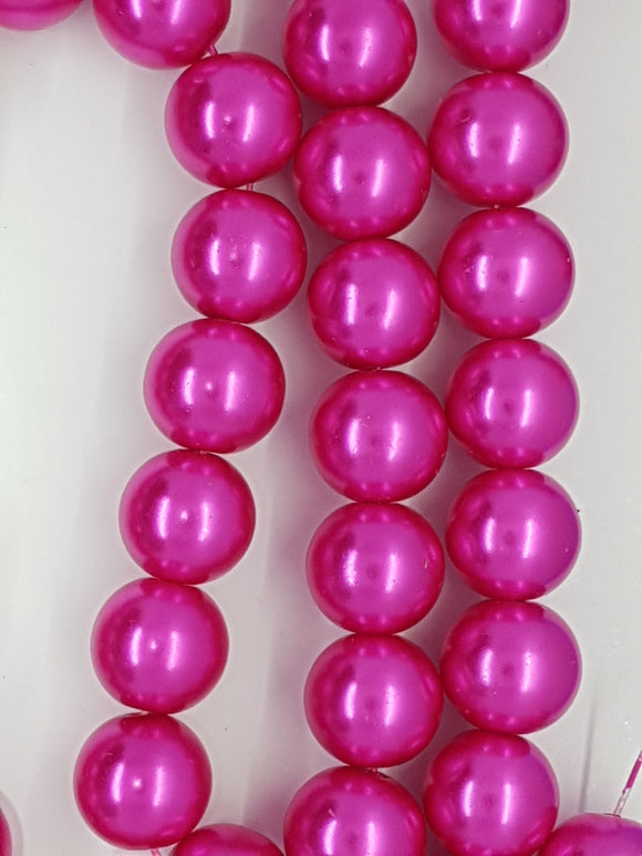 14MM GLASS ROUND PEARLS - FUCHSIA