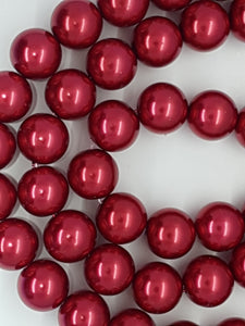 14MM GLASS ROUND PEARLS - XMAS RED