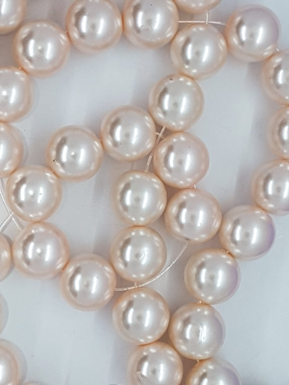 14MM GLASS ROUND PEARLS - PALE APRICOT