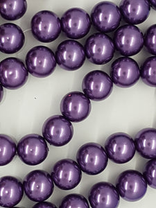 14MM GLASS ROUND PEARLS - DARK PURPLE