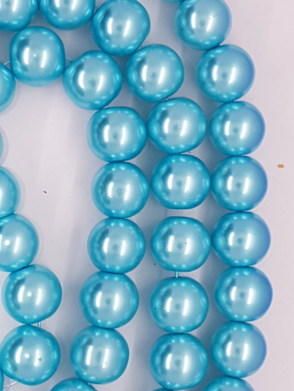 14MM GLASS ROUND PEARLS - LIGHT BLUE