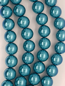 14MM GLASS ROUND PEARLS - TEAL