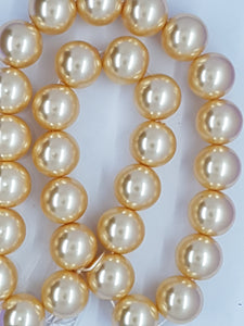 14MM GLASS ROUND PEARLS - PALE GOLD