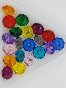 10MM ACRYLIC BEADS - RONDELLE/ABACUS - FACETED MIXED COLOURS