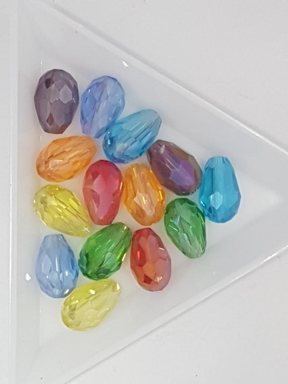 TEARDROPS - 11 X 8MM FACETED GLASS - AB MIXED COLOURS