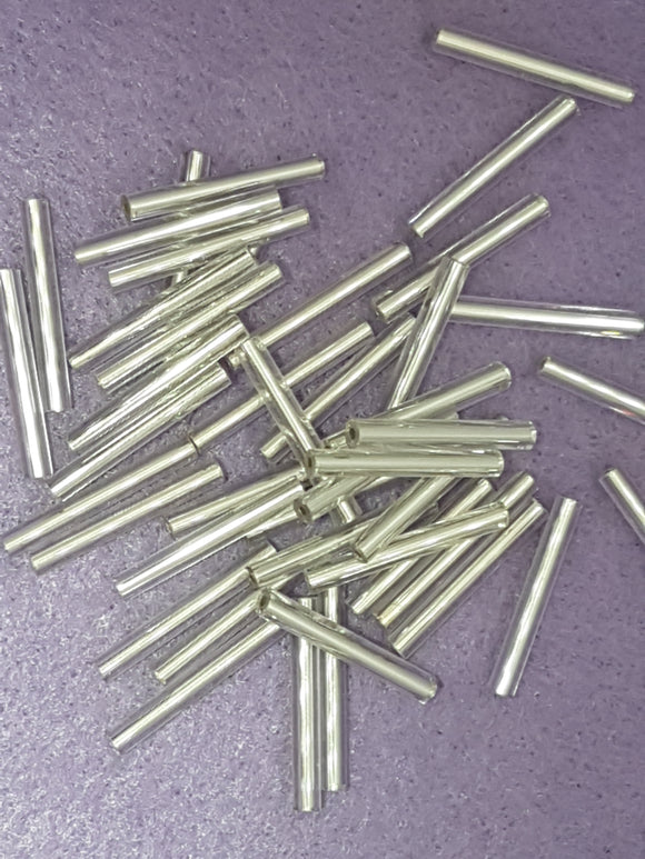 BUGLE BEADS - 21MM GLASS - SILVER LINED