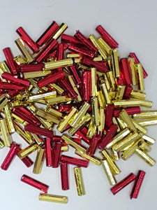 BUGLE BEADS - 10-12MM ACRYLIC - RED/GOLD MIX