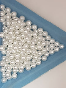 6MM GRADE A GLASS ROUND PEARLS - NO HOLES - WHITE