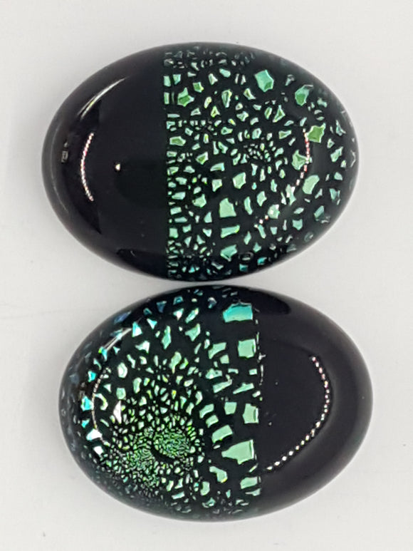 CABOCHON - 20x15MM DICHROIC GLASS  - BLUE/GREEN/BLACK