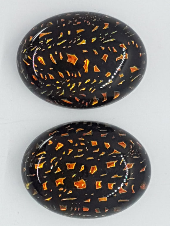 CABOCHON - 20x15MM DICHROIC GLASS  - ORANGE/GOLD MOTTLE