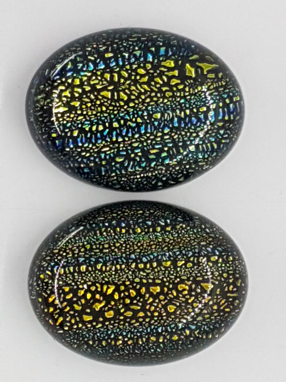 CABOCHON - 20x15MM DICHROIC GLASS  - GREEN/BLUE STRIPES