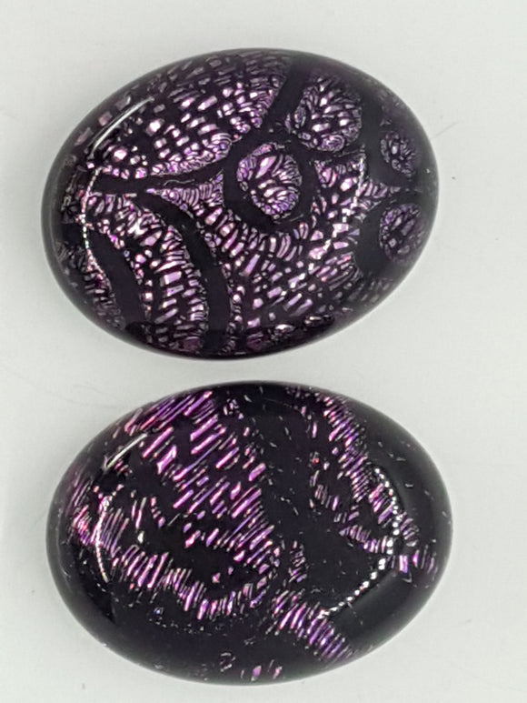 CABOCHON - 20x15MM DICHROIC GLASS  - PINK/BLACK