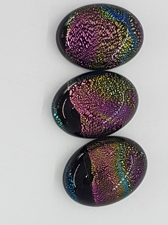 CABOCHON - 20x15MM DICHROIC GLASS  - RAINBOW/BLACK