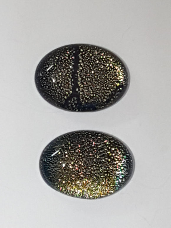 CABOCHON - 18x13MM DICHROIC GLASS  - GREEN/GOLD