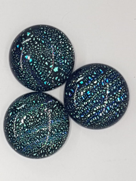 CABOCHON - 18MM DICHROIC GLASS  -ROUND - BLUE/GREEN STRIPES