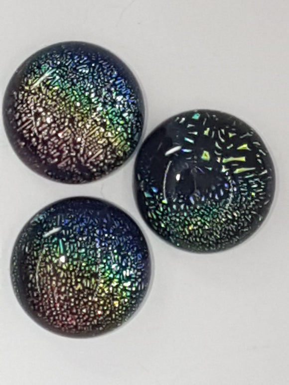 CABOCHON - 16MM DICHROIC GLASS  -ROUND - RAINBOW