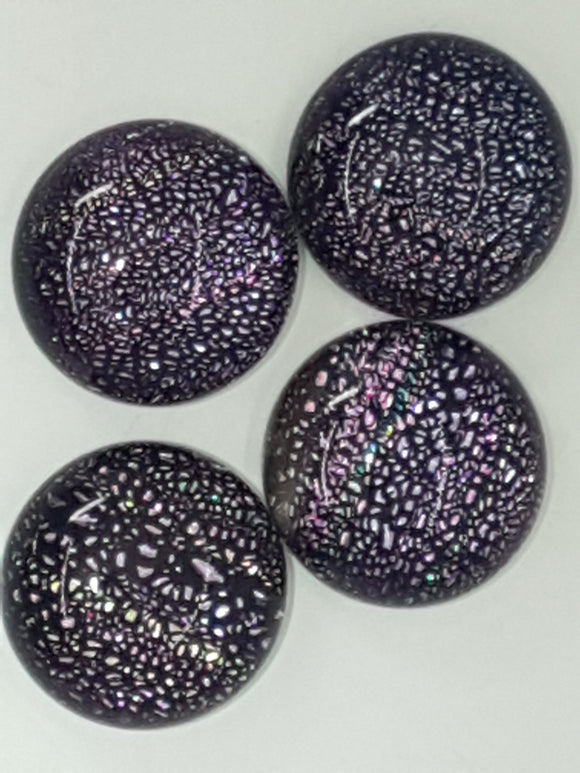 CABOCHON - 16MM DICHROIC GLASS  -ROUND - PINK/COLOUR STRIPES