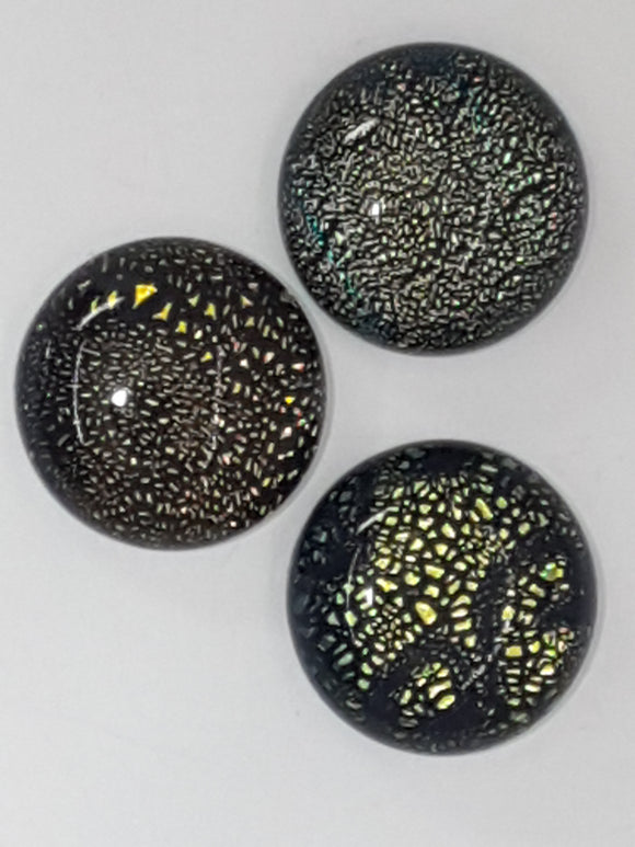 CABOCHON - 16MM DICHROIC GLASS  -ROUND - GREEN/GOLD