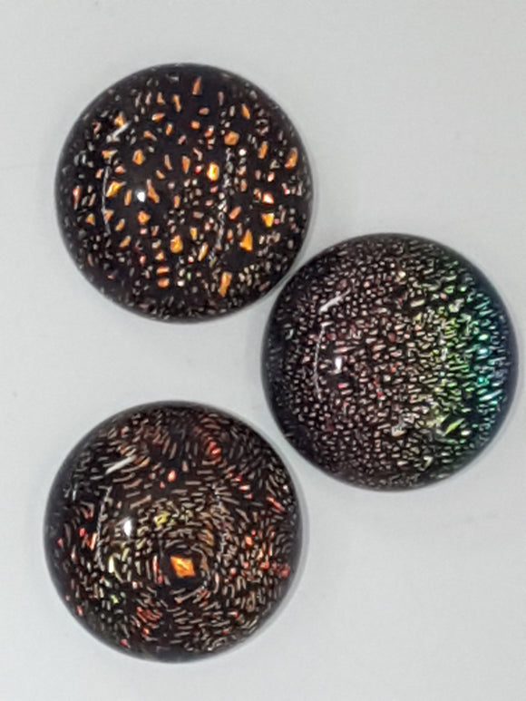 CABOCHON - 16MM DICHROIC GLASS  -ROUND - ORANGE/GOLD/GREEN