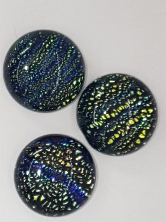 CABOCHON - 16MM DICHROIC GLASS  -ROUND - BLUE/GREEN