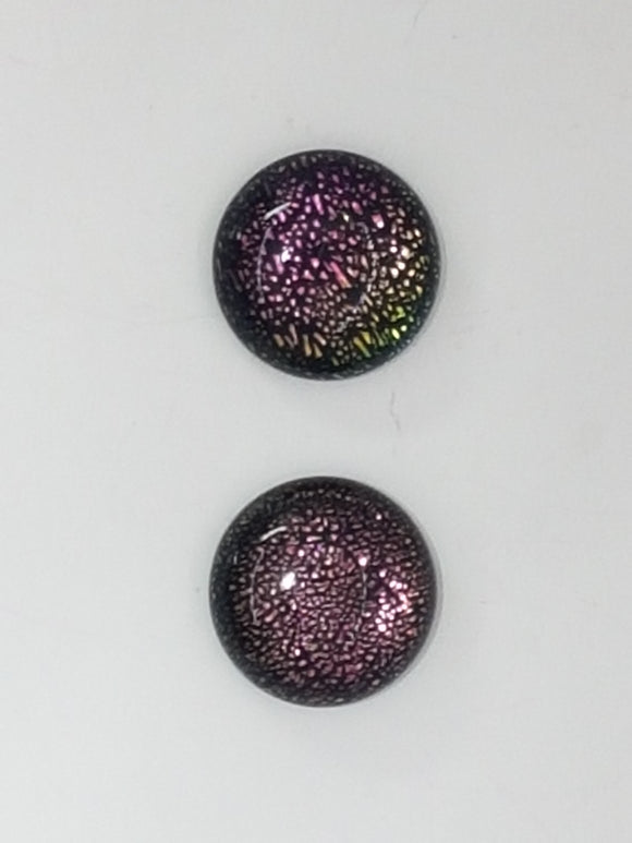 CABOCHON - 12MM DICHROIC GLASS  -ROUND - PINK/GREEN/GOLD