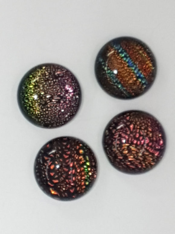 CABOCHON - 12MM DICHROIC GLASS  -ROUND - GREEN RAINBOW