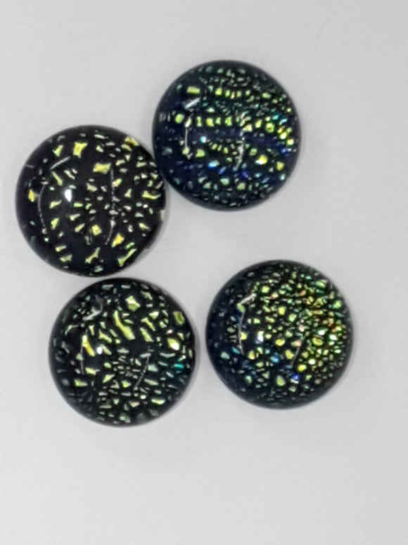 CABOCHON - 12MM DICHROIC GLASS  -ROUND - GREEN/BLUE