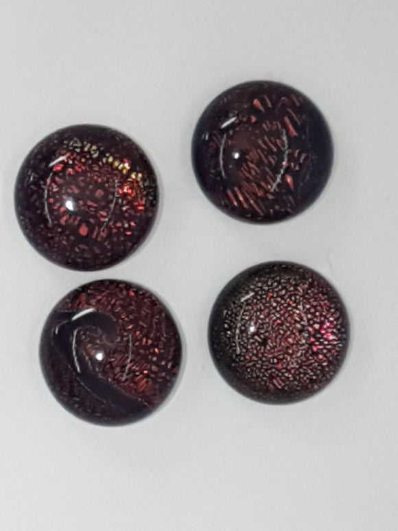 CABOCHON - 12MM DICHROIC GLASS  -ROUND - ORANGE/GOLD