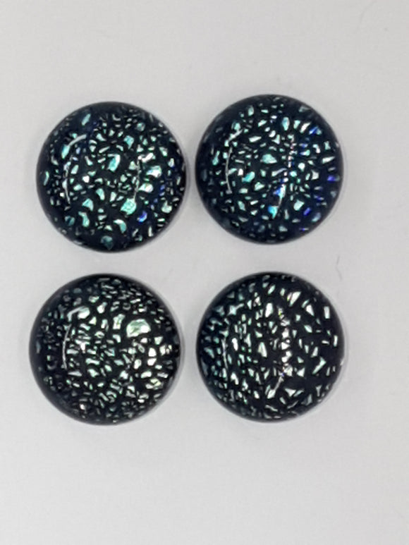 CABOCHON - 12MM DICHROIC GLASS  -ROUND - GREEN/BLUE MOTTLE