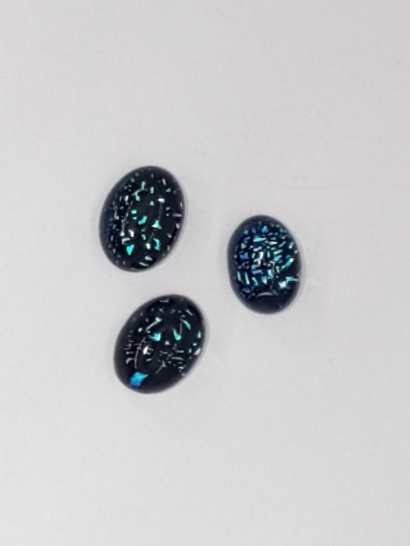 CABOCHON - 8x6MM DICHROIC GLASS  -OVAL - BLUE/TEAL