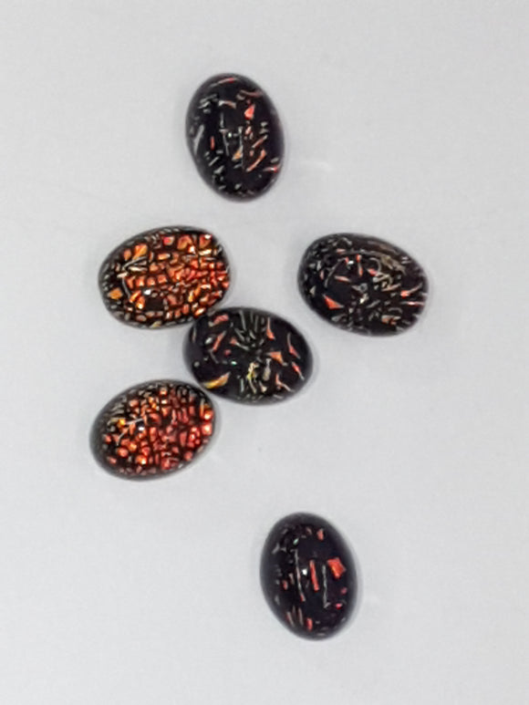 CABOCHON - 8x6MM DICHROIC GLASS  -OVAL - ORANGE MOTTLE