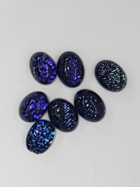 CABOCHON - 8x6MM DICHROIC GLASS  -OVAL - BLUE/PURPLE/BLACK