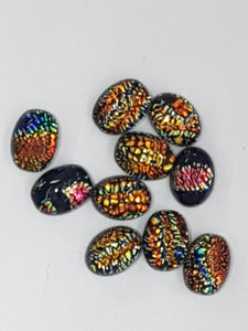 CABOCHON - 8x6MM DICHROIC GLASS  -OVAL - RAINBOW