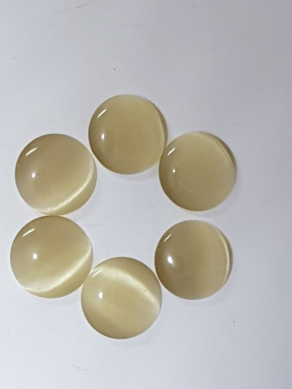 CABOCHON - 12-14MM CAT'S EYE  - ROUND - PALE YELLOW