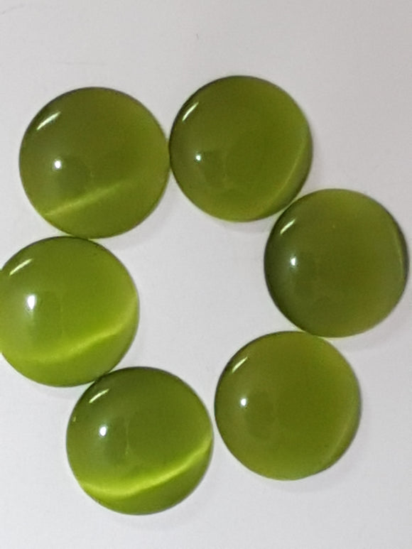 CABOCHON - 12-14MM CAT'S EYE  - ROUND - OLIVE GREEN