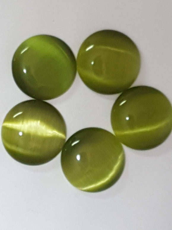 CABOCHON - 18MM CAT'S EYE  - ROUND - OLIVE GREEN