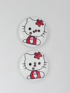 BUTTONS - 25MM WOODEN CAT MOTIF - RED/WHITE