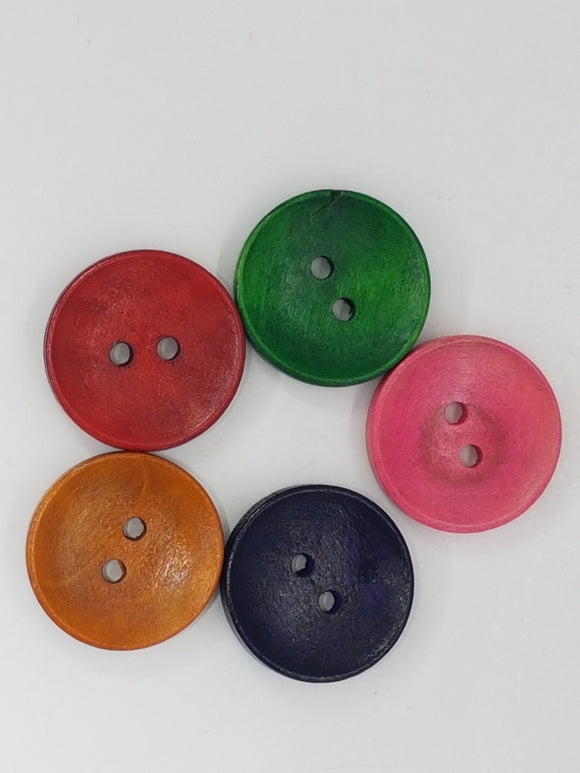 BUTTONS - 20MM WOODEN - MIXED COLOURS