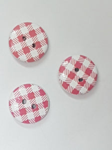 BUTTONS - 15MM WOODEN - PLAID - PINK