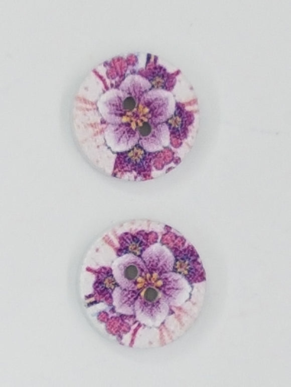 BUTTONS - 15MM WOODEN - FLOWERS - PINK