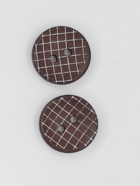 BUTTONS - 15MM WOODEN - CHECK PATTERN