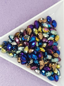 6 x 4MM OVAL FACETED ELECTROPLATED BEADS - MIXED COLOURS