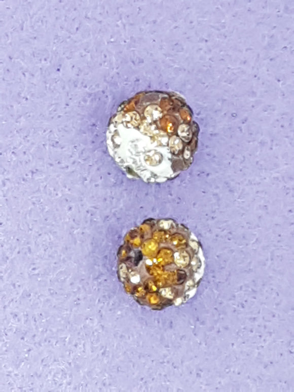10MM TWO TONE RHINESTONE - POLYMER CLAY BEADS - BROWN/CLEAR